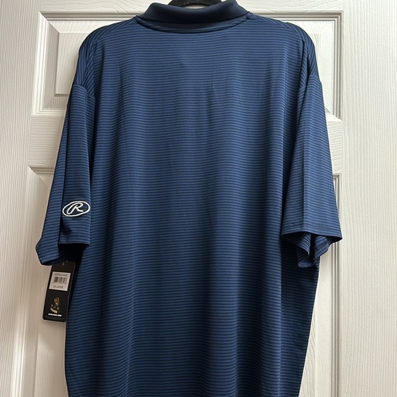 NWT Rawlings Men’s gold glove Polo black and dark blue striped, Size 2xl - Picture 2 of 5